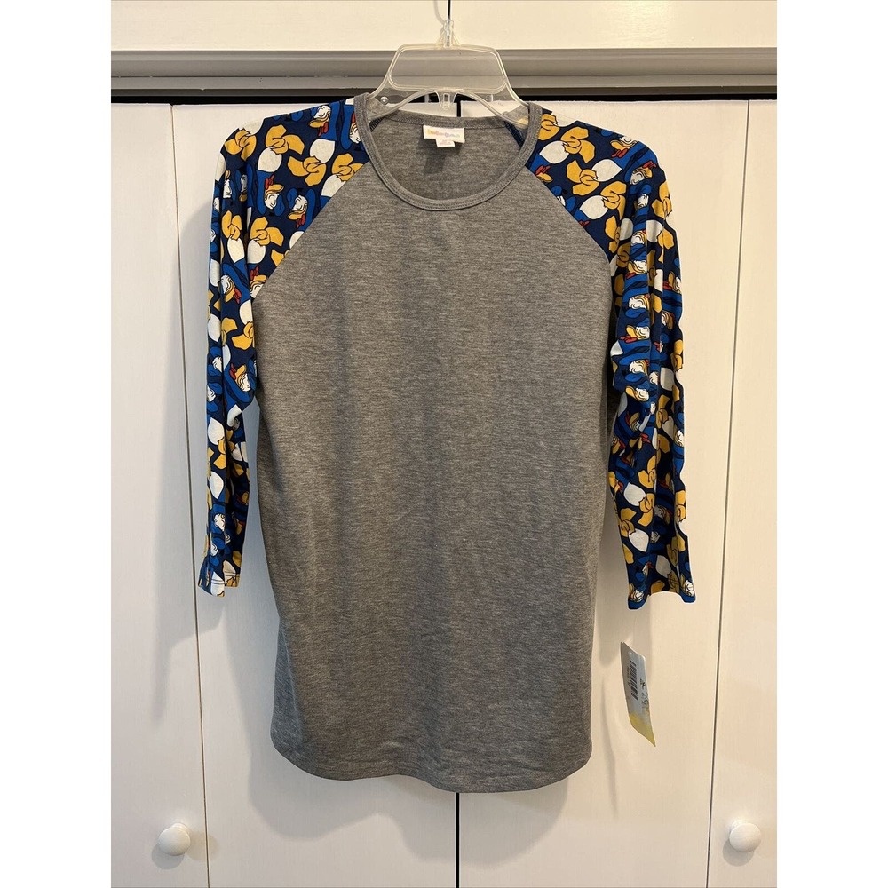 NEW Lularoe Womens Randy‎ 3/4 Sleeve Shirt Disney Donald Duck GRAY/MULTI MEDIUM